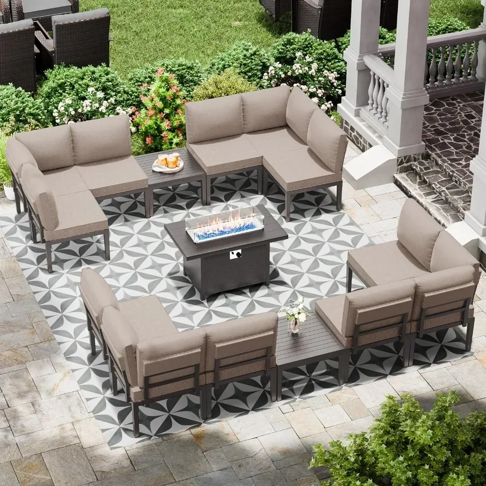 Outdoor Furniture Terrace and Coffee Table 15 Piece Set Thick Mat 12 Metal Modular Outdoor Dialogue Area Garden Sets Patio Sofa