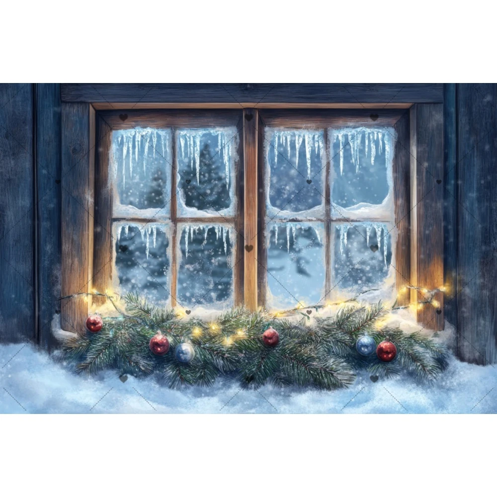 Merry Christmas Photography Backdrop Wood Window Xmas Tree Gifts Snowflake Family Party Kids Portrait Background Photo Studio