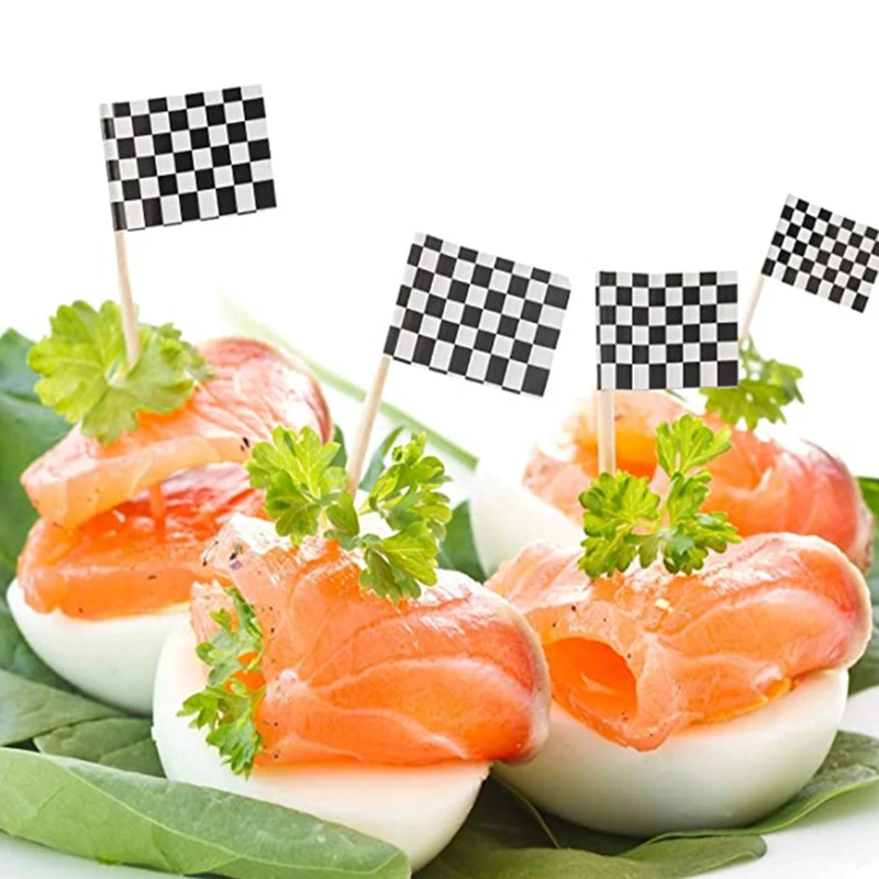 100pcs Racing Flag Toothpicks Checkered Flag Picks Appetizer Toothpicks Fruit Sticks for Cocktail Party