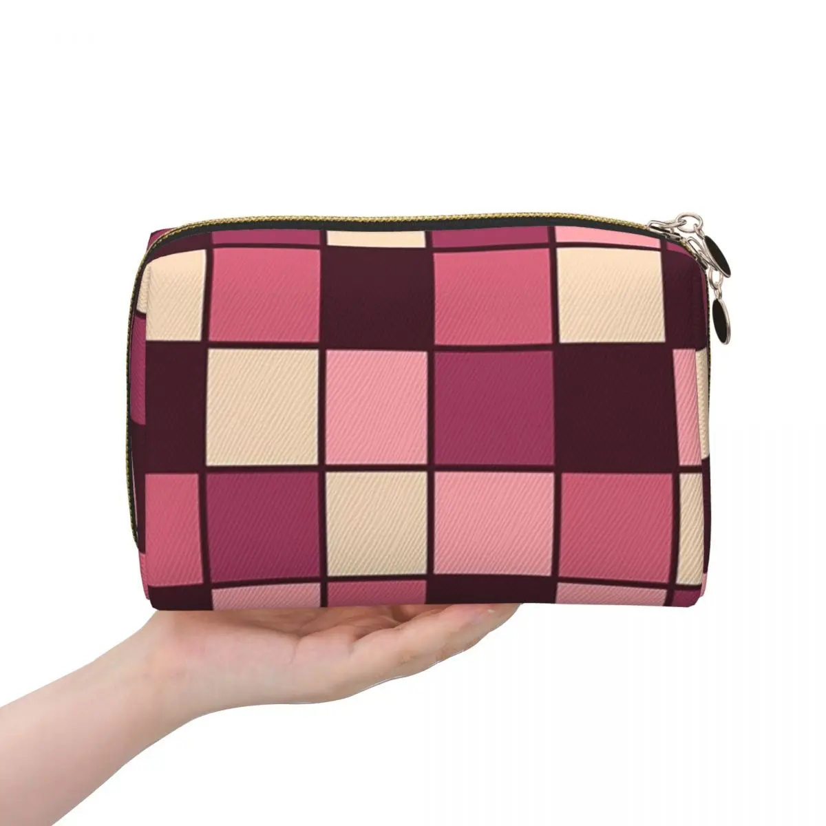 Pink Checkerboard Plaid Pattern (19) Women Cosmetic Bags Travel Makeup Organizer Pouch Toiletry Storage Dopp Kit Case