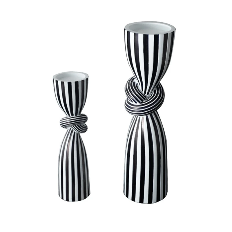 

Black And White Striped Twist Candlestick Resin Ornament Dining Table Decoration Irregular Candle Container Holder Stand