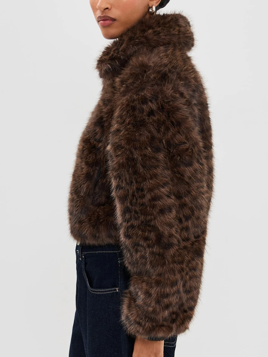 Vintage Stylish Loepard Print Faux Fur Coat Winter Chic Iconic Ins Blogger Fashion Streetwear Fluffy Jacket Casual Plush Outwear