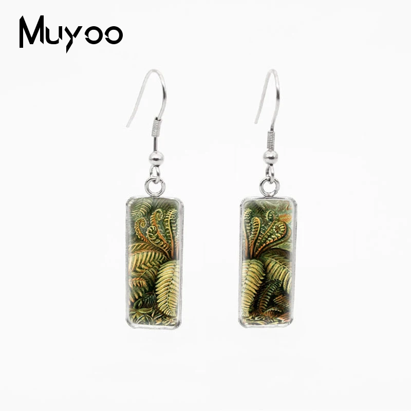 New Botanical Fern Art Patterns Rectangle Stainless Steel Fish Hook Earrings Handmade Jewelry Earrings