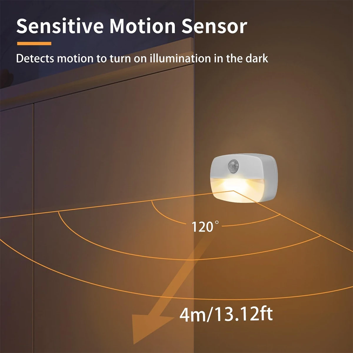 Motion Sensor LED Night Light Lights Indoor Lamp Mini Battery Operated Wireless Soft Wall Cabinet Hallway Lighting Kids Sleeping