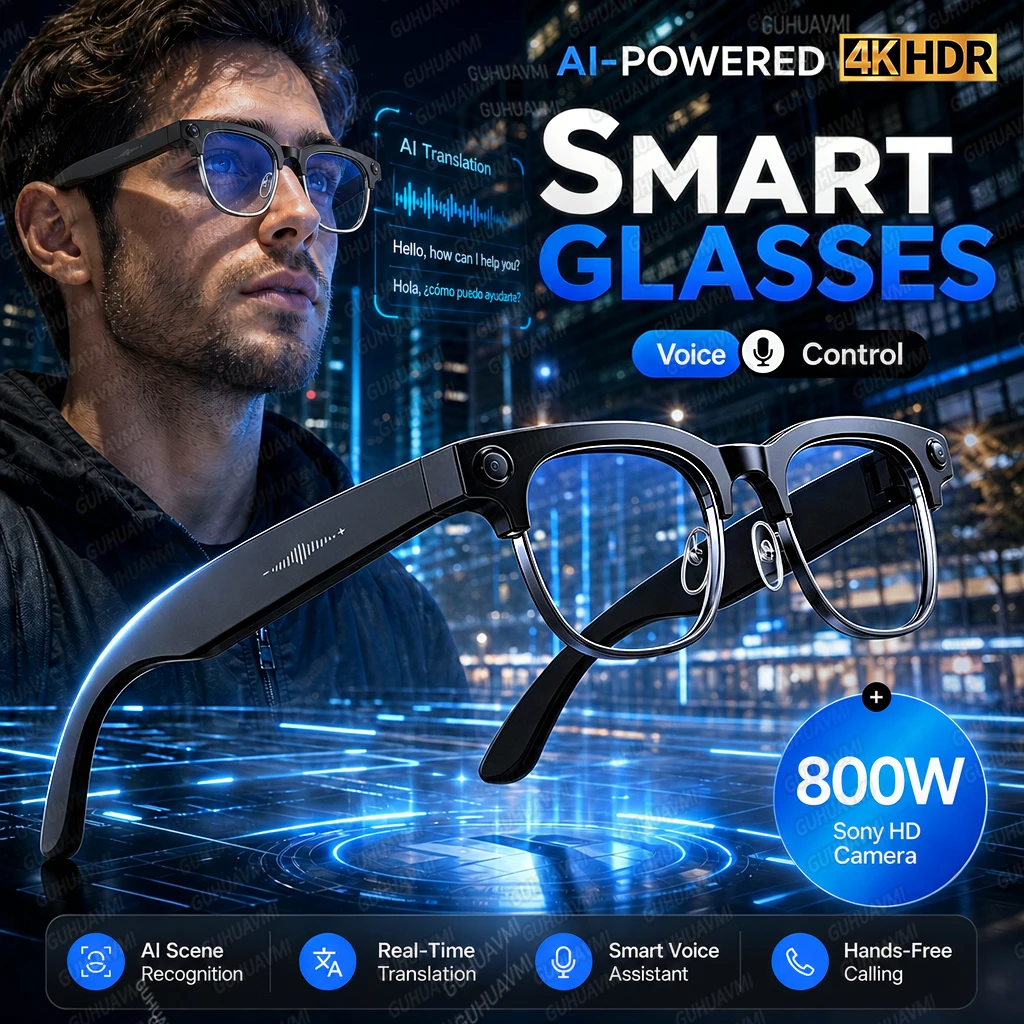 2026 New 4K HD 800W Smart AI Glasses Men 120+Language Translation Video record Take photos Chat GPT Call Music Sunglasses Women