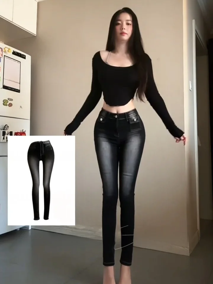 

High Waist Stretchy Slim Fit Jeans Women's Retro Waed Denim Pants Elastic Slimming Ankle Length Cotton Stretch Denim