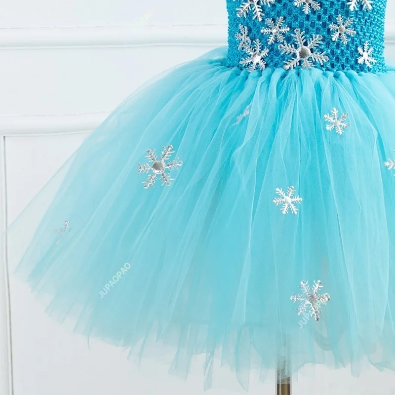 New Blue Princess Dress for Girls Snow Queen Tutu Dress Up Costumes for Kids Girl New Year Clothes Snowflake Christmas Outfits