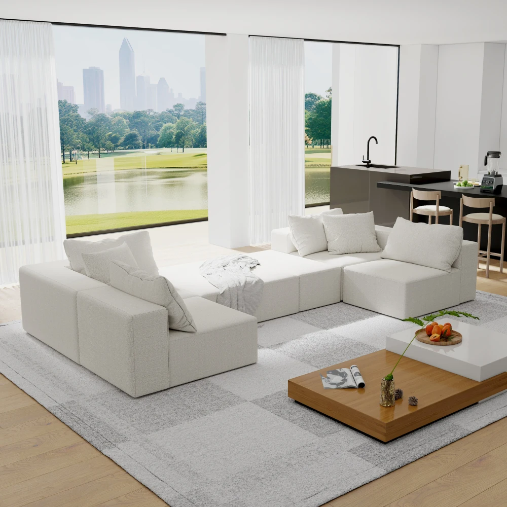 

Minimalist Interior Sofa, Free Combination Upholstered Cloud Couch, Chenille Modular Sofa Couch with Pillows, Comfy Sofa Couch