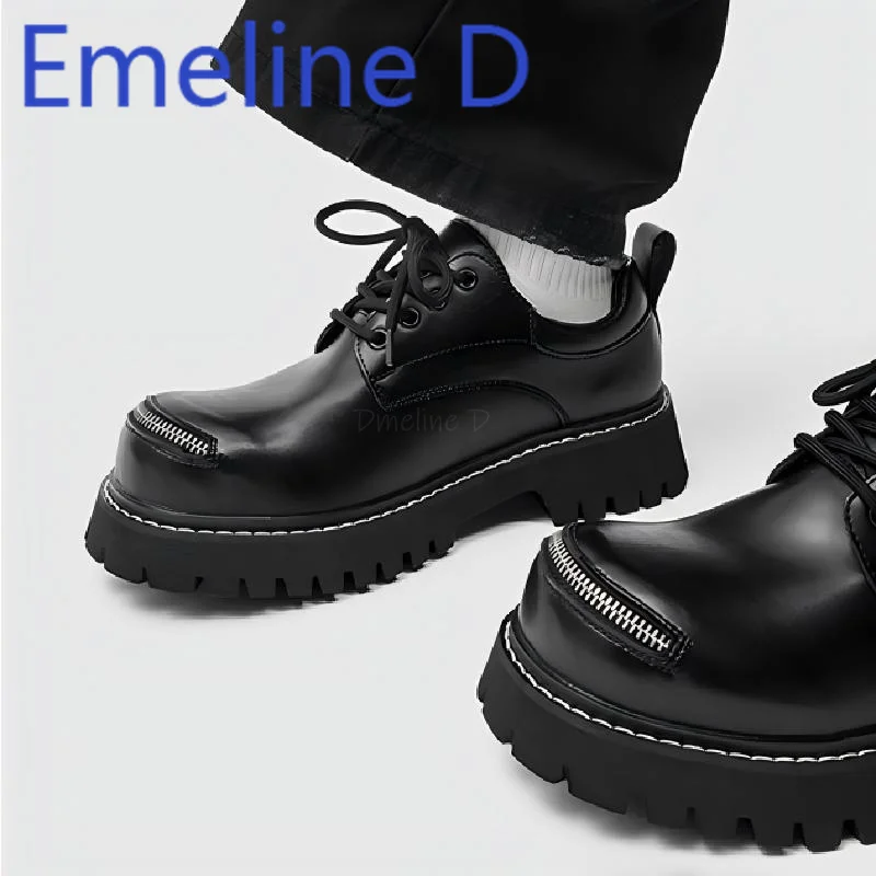 Buty derby ze sznurowaniem, skórzane, z okrągłym noskiem, płaskie, uniwersalne, codzienne, podwyższające, z szerokim noskiem i płytkim wycięciem.