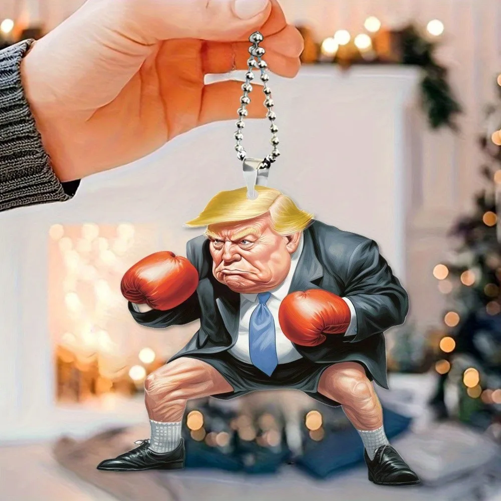 Funny Interesting Acrylic Donald Trump Cartoon Pendant Funny Trump Pendant Keychain with Car Doll Hanging Christmas Tree Pendant