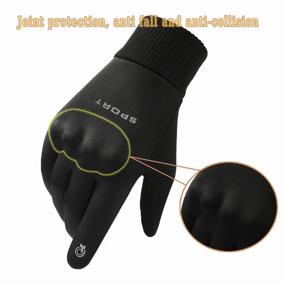 1 Pair Winter Gloves Back Anticollision Water Repellent Touchscreen Warm Fleece Anti-Slip for Men and Women