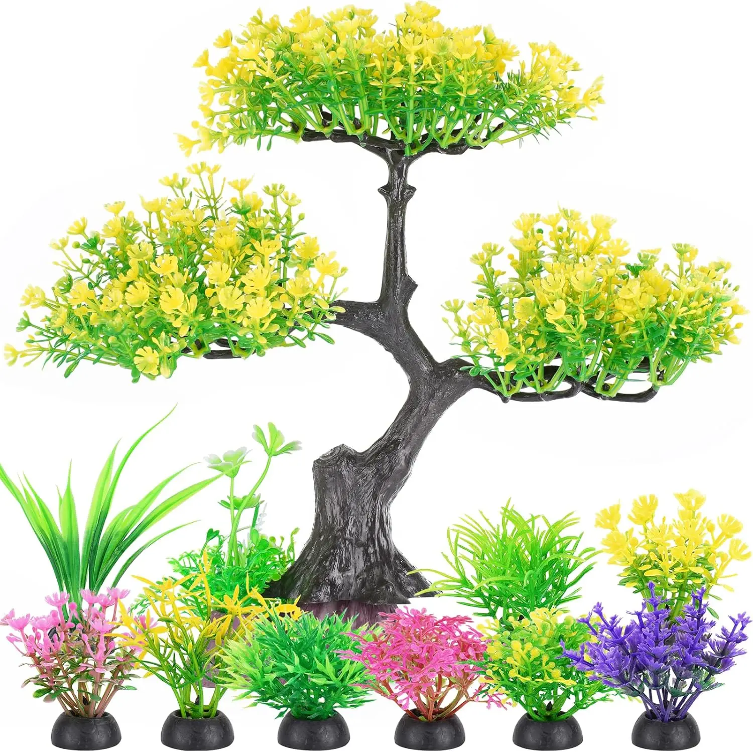 Kunstmatige aquariumboom geel 27cm, kunststof plantenset, aquariumdecoratie, decoratie, visaccessoires
