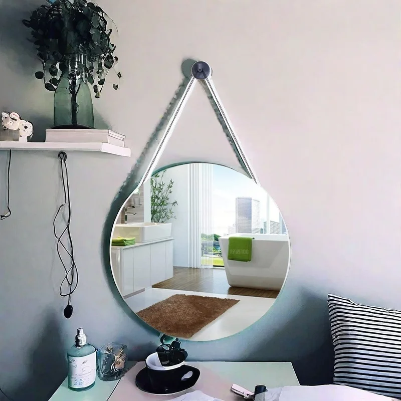 Bathroom mirror hanging wall dormitory round mirror no punch paste wall hanging bathroom comb makeup double-sided mirror 30*30cm