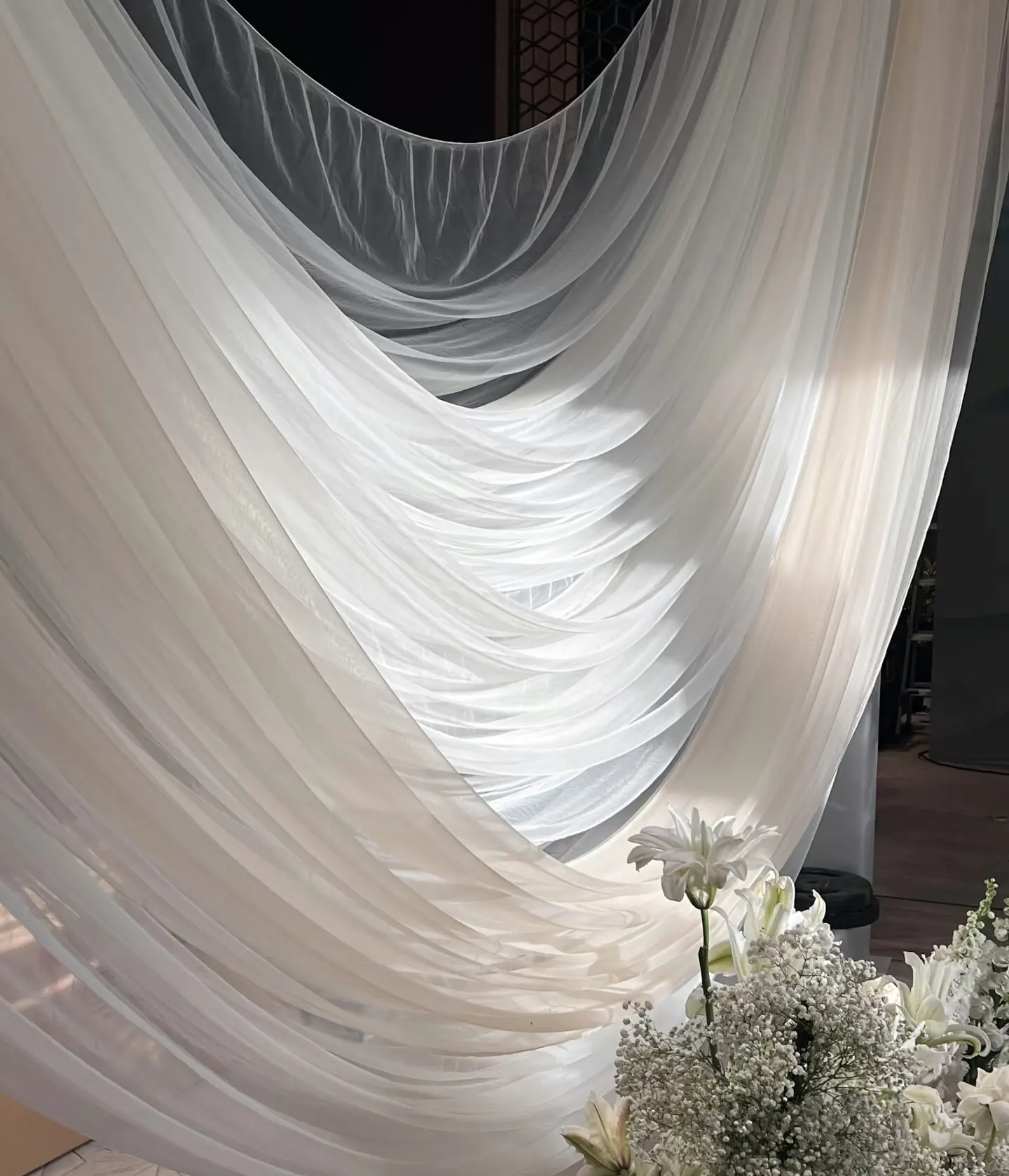 Wide White Champagne Transparent Mesh Draping Fabric for Wedding Ceiling Background Sheer Curtain Dress Fabric
