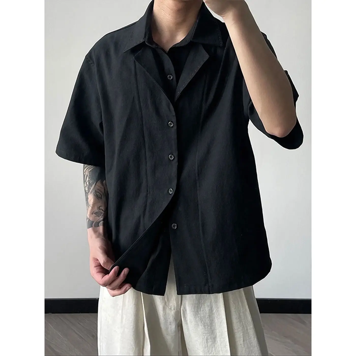 

Men's Summer Vacation Two Double-necked Short-sleeved Shirts with Cotton
