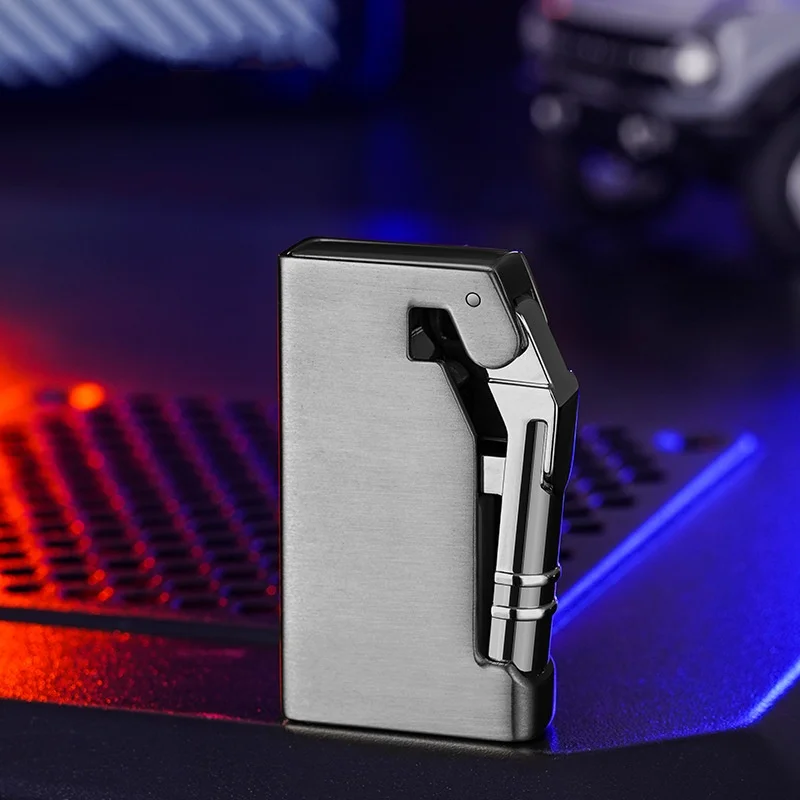 New Portable Classic Creative Personality Side Mechanical Pressing Ignition Metal Windproof Butane Gas Jet Flame Cigar Lighter