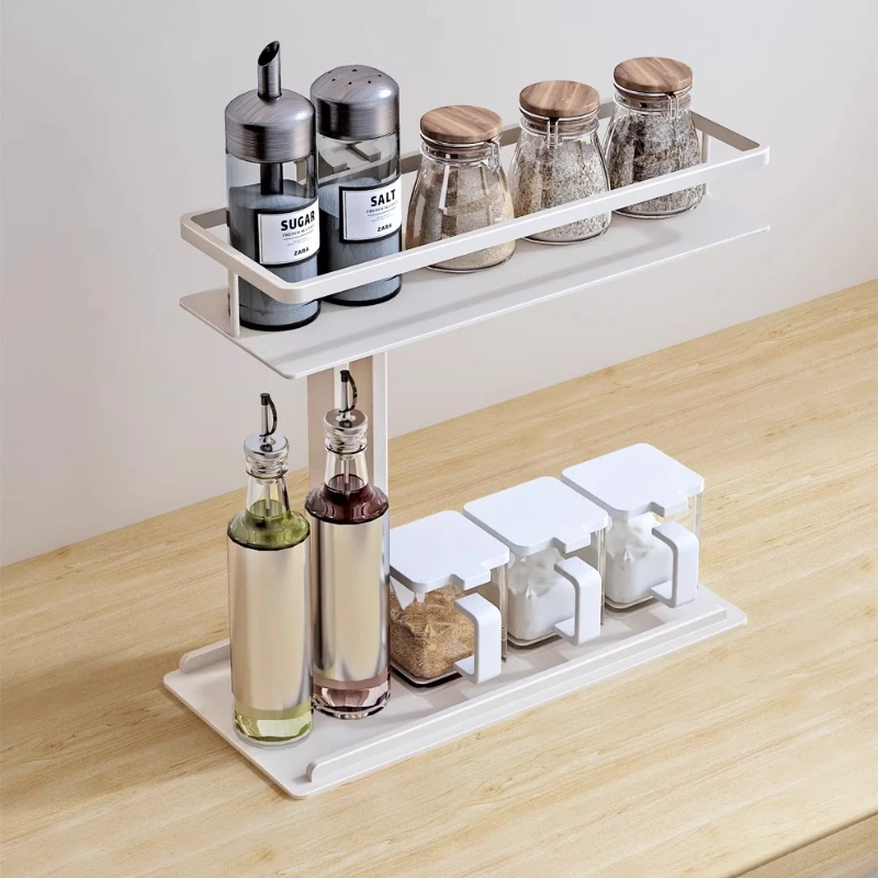Organizador para encimera de cocina, estante ajustable para especias, almacenamiento de botellas de aceite de varios niveles para despensa y gabinete, color blanco crema
