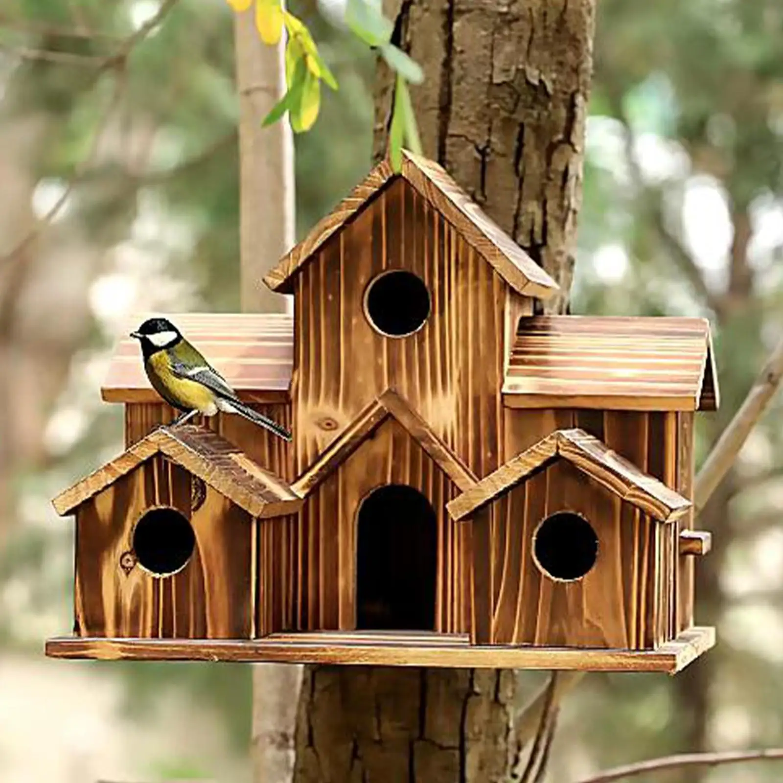 Wooden Bird House Outdoor Home Decoration Hummingbird Nest Hanging Hut Bird Nest for Robins Nesting Finches Parakeets Lovebird