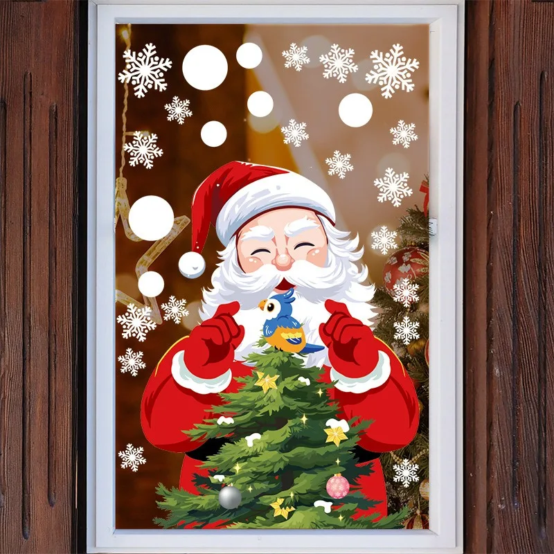 Christmas Wall Stickers Cartoon Santa Claus Hummingbird Xmas Tree Window Stickers Merry Christmas Decors Happy New Year 2026