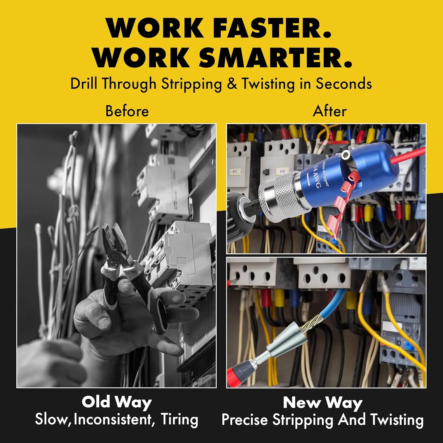 Abisolierzange für Bohrmaschine, 6–14 AWG-Set mit Stecknuss-Bithalter, Sechskantschaft-Adapter, Schlüsselanhänger, Schraubendreher-Verlängerung, Schnellwechsel B