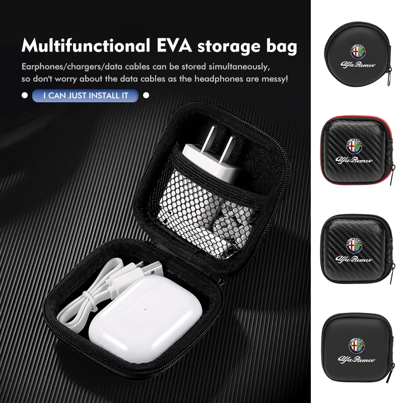 Bolsa de almacenamiento para cables de datos y auriculares, resistente al agua y a las caídas, con logotipo de coche, para Alfa Romeo 159 Giulietta 156 147 Giulia Mito GT Stelvio