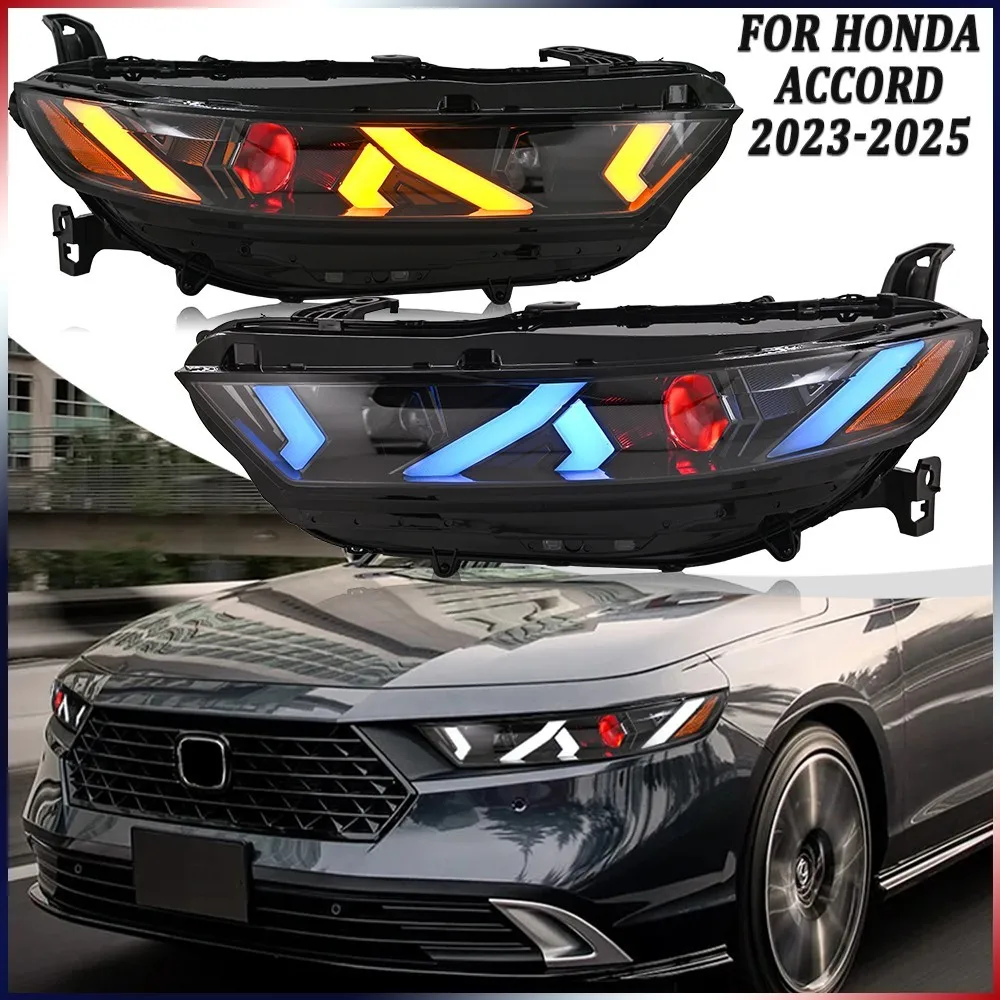 

1 пара красных светодиодных фар Demon Eye в сборе, подходят для Honda Accord 11-го поколения 2023-2025, передние фары, аксессуары для фар DRL