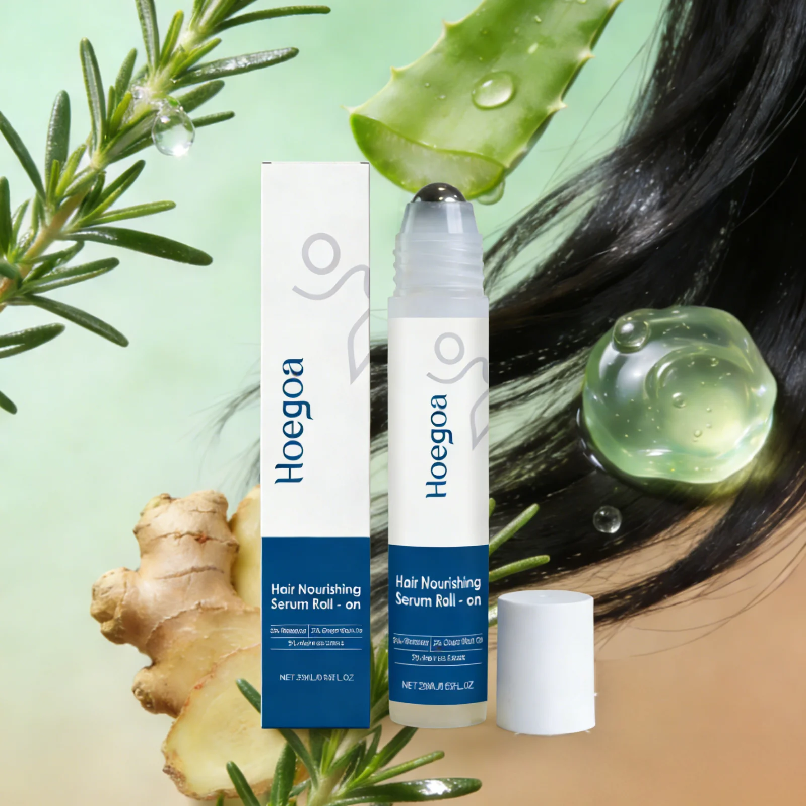 Hoegoa Rosemary Hair Growth Serum Thick Regrowth Moisturizing Hair and Scalp Treatments Roll-On Ginger Oil Hair Loss Serum 30ml