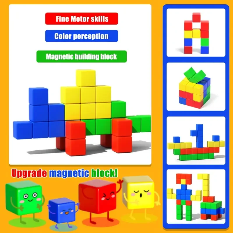 Colorful 3D learning to build my magnetic cubes, children's DIY structural cognitive magnetic toys, suitable for boys and girls