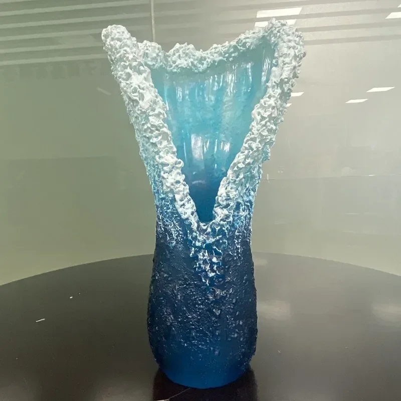 Ocean Series Blue Home Desk Decor Ocean Wave Resin Vase Crafts Ocean Wave Vase Decoration for Home Valentine's Day Easter Gift