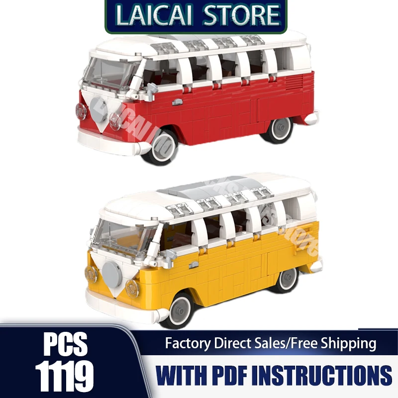 

Moc строительные блоки Transporter T1 Samba красный/желтый модель технология кирпичи городской автомобиль модель DIY сборочный набор подарки праздничная игрушка