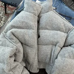 Neploe Parkas grises de estilo americano para Mujer, abrigos con cremallera y cuello levantado, chaquetas cálidas gruesas de manga larga para MujerY2k