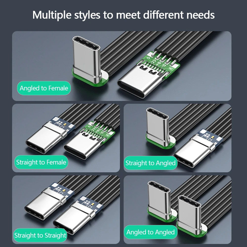 كابلات بيانات USB 2.0 Type-c مباشرة لأعلى ولأسفل بيانات بزاوية يسار ويمين PD 45 وات شحن سريع للكمبيوتر اللوحي والهواتف المحمولة التي تعمل بنظام أندرويد