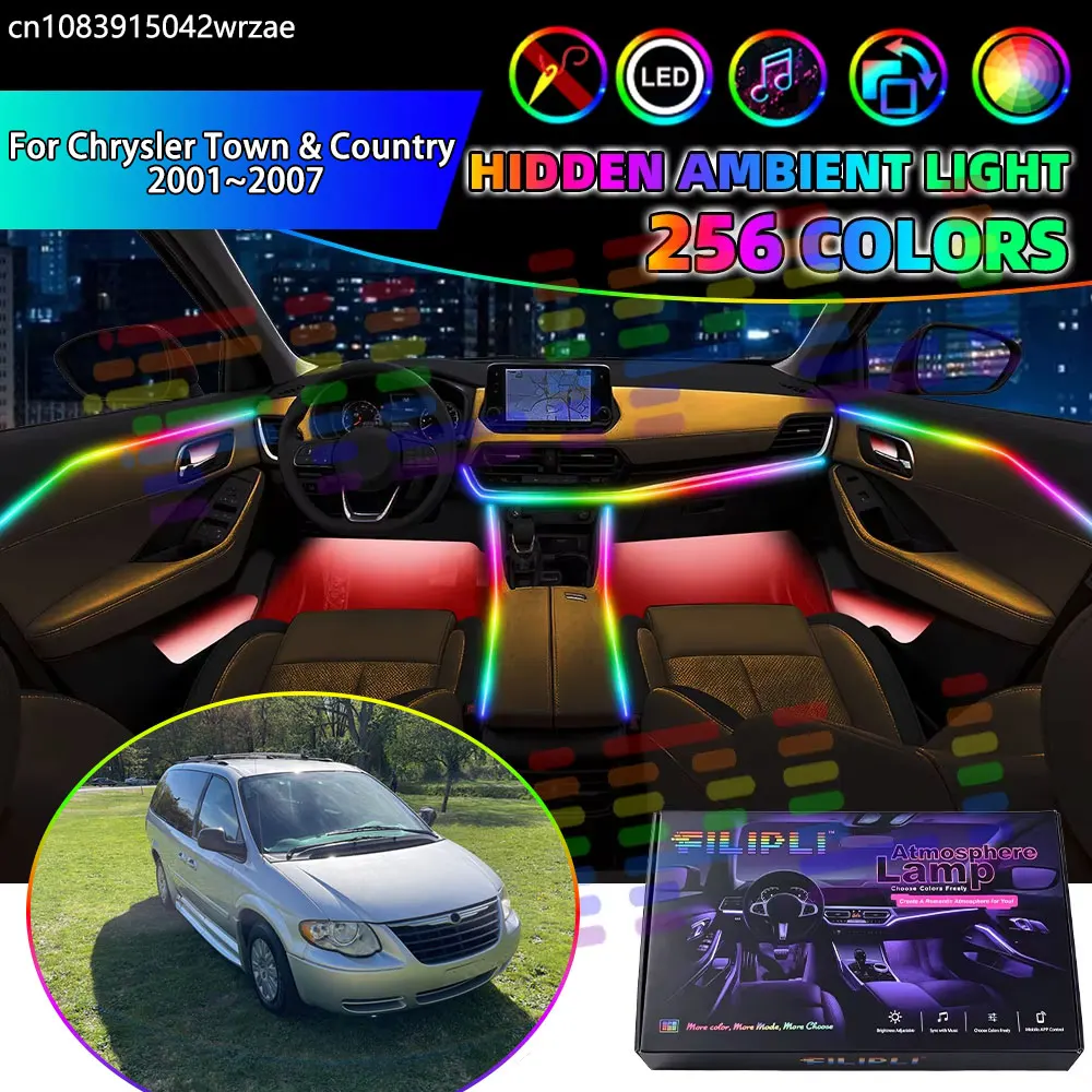 For Chrysler Town & Country 2001~2007 MK4 RGB Car Interior Ambient Lights Strips Breathing Lighting Kit App Control LED strips