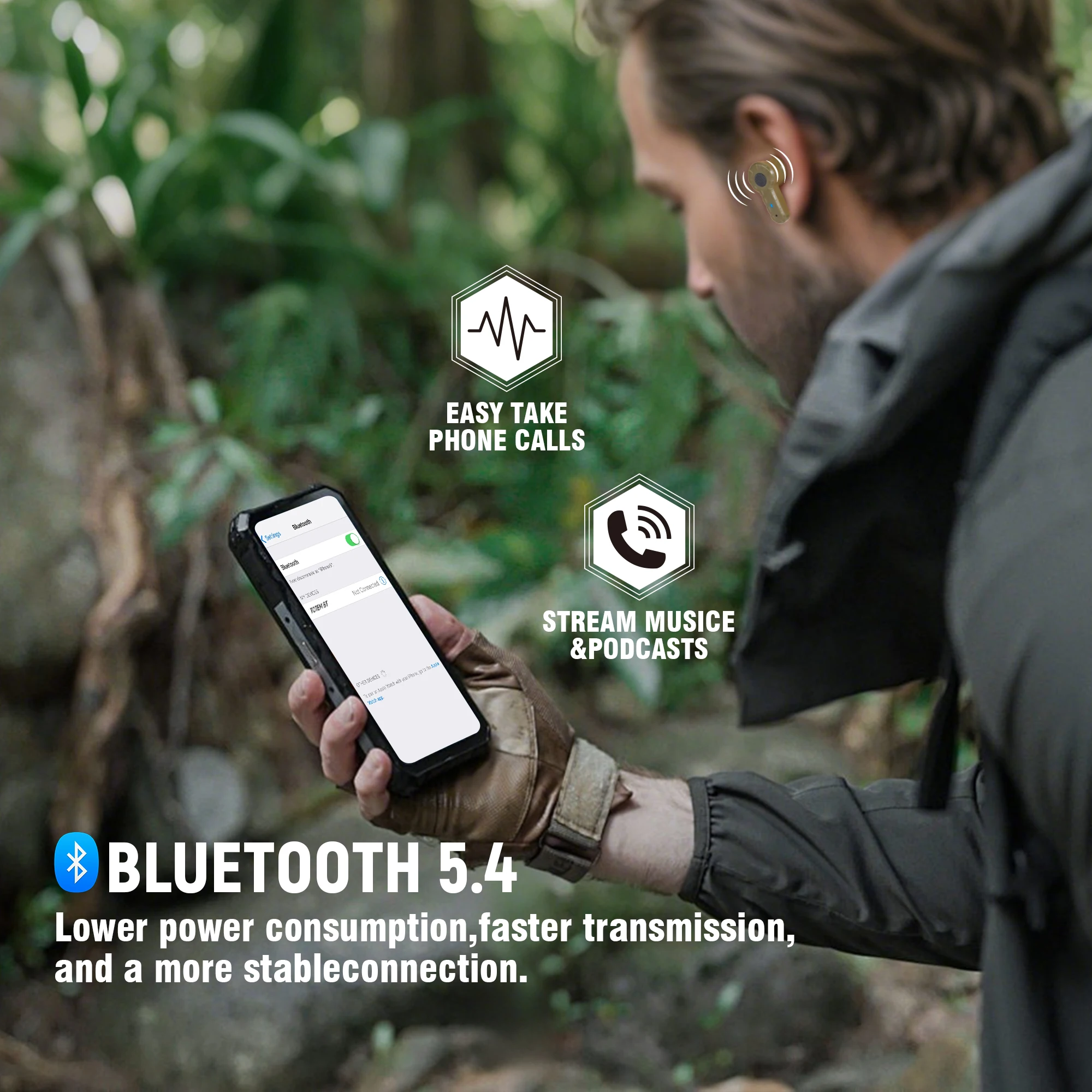 Tactical Bluetooth Electronic Hearing Protection Headset for Shooting Hunting Waterproof Active Noise Cancelling SNR 27dB​