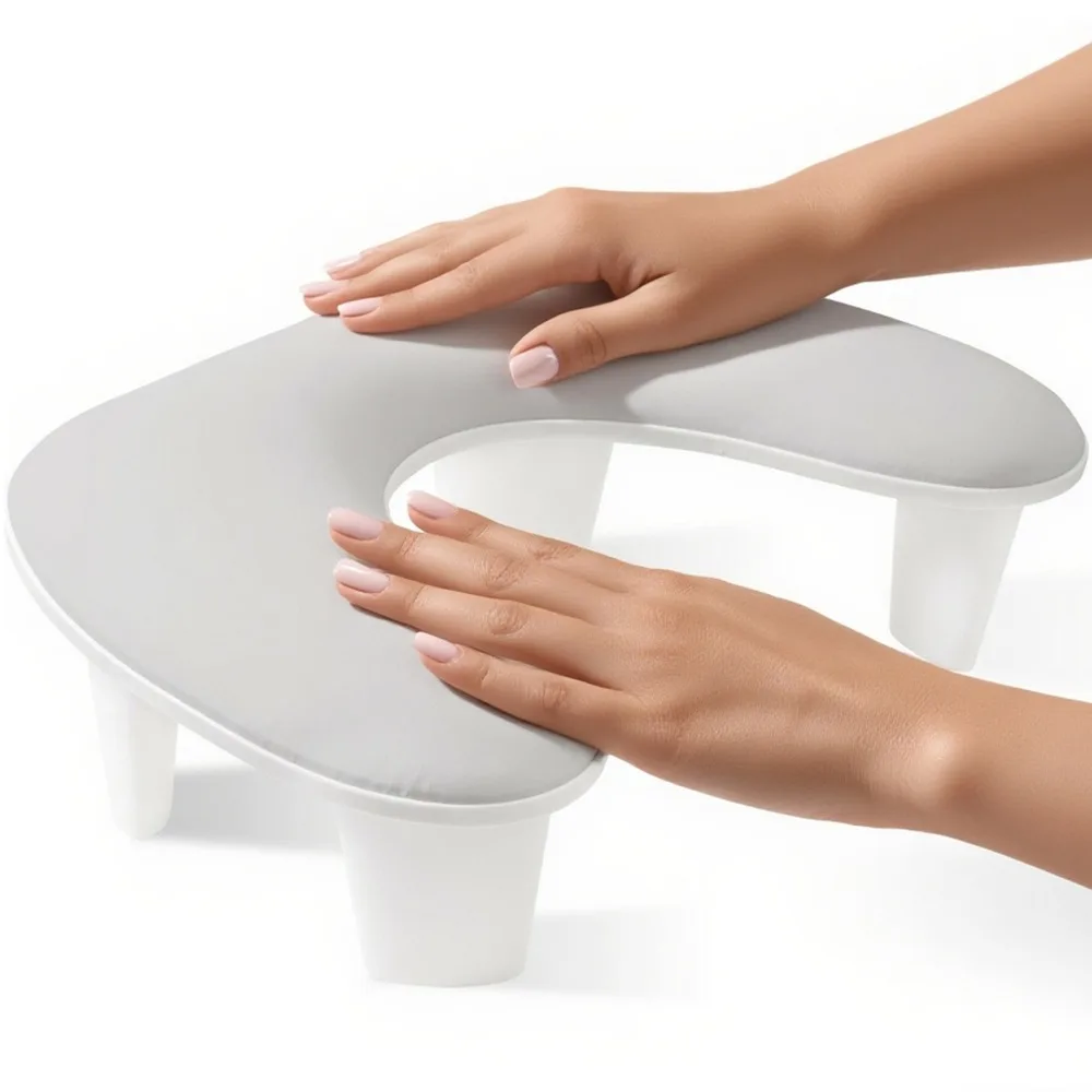 Professional U-Shape Nail Arm Rest for Manicure Premium PU Leather Hand Cushion with Removable Stand Fits UV LED Lamp Space Save