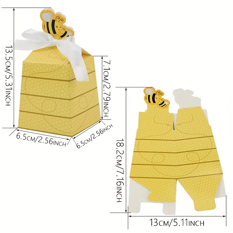 30pcs Paper Gift Boxes with Bee Designed Candy Boxes and Bow Decorations, For Christmas Party Packaging Boxes, Back To School view 3