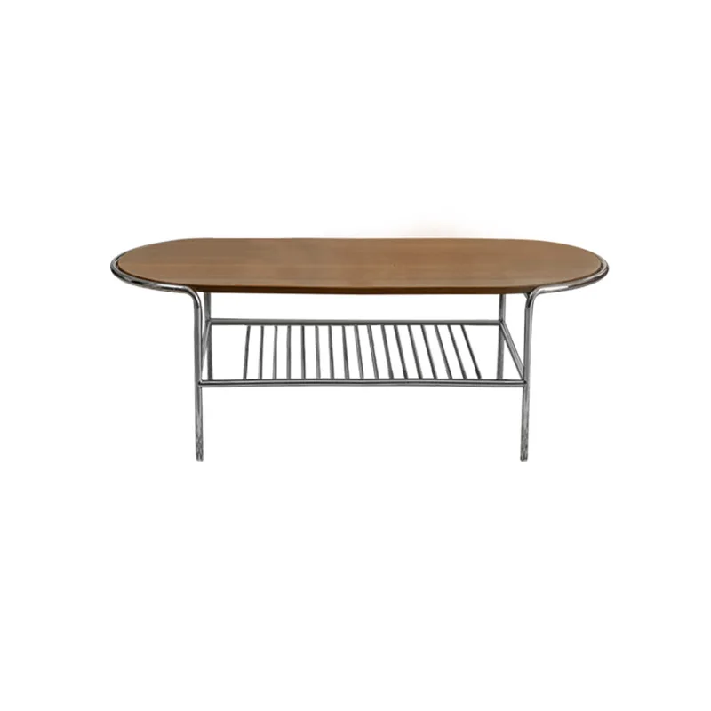 

Design living room stainless steel oval coffee table, small apartment retro Japanese long tea table