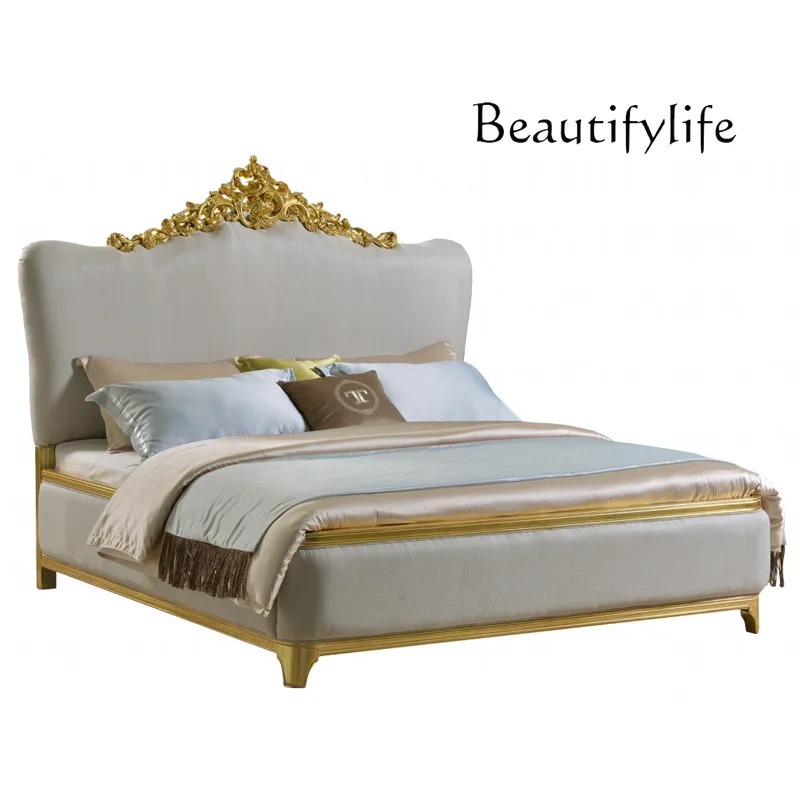 

Superior double neoclassical bed European light luxury court bedroom carved bed