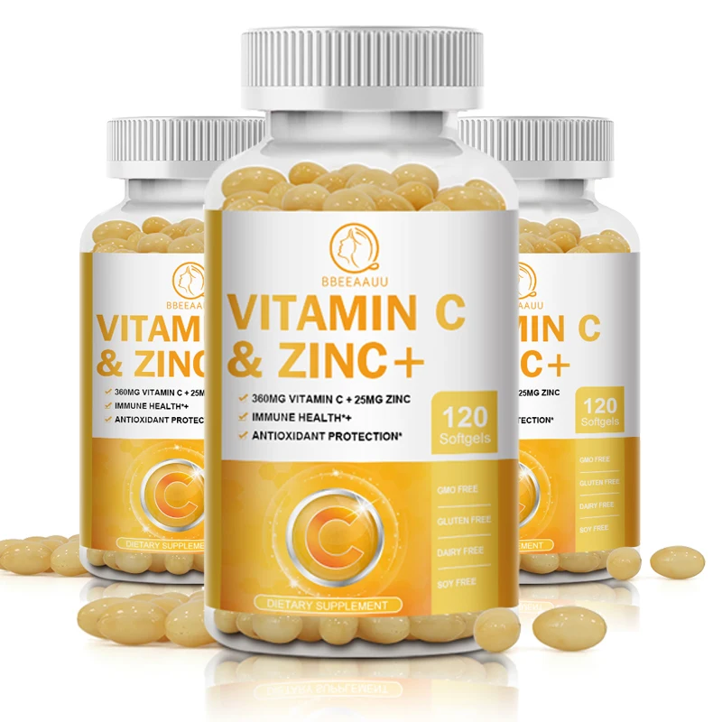 BBEEAAUU Cápsula de zinc de vitamina C de alta potencia que apoya el suplemento de salud inmune para el crecimiento del cabello, las uñas y las articulaciones