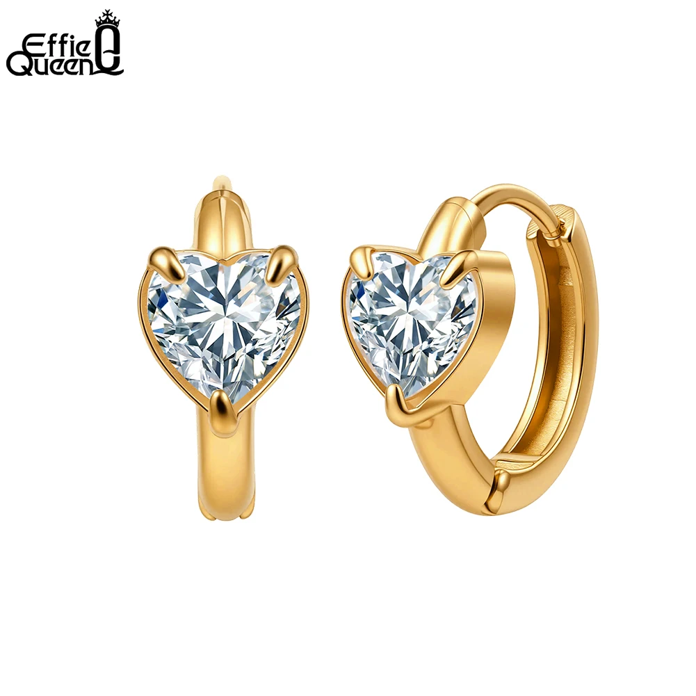 Effie Queen Zircon Hoop Earrings Anit Allergy Stainless Steel CZ Circle Huggies Earrings Cartilage Wedding Ear Jewelry STKE38