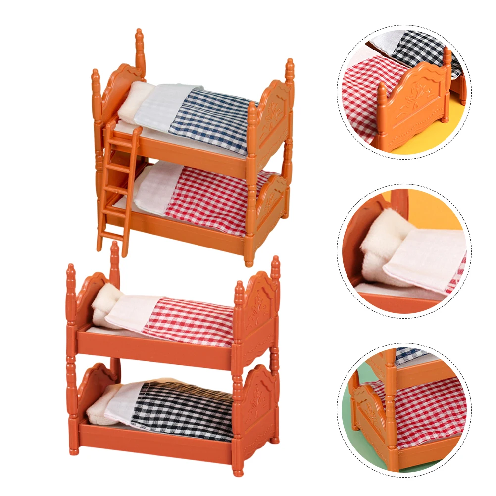 2 set mini letto a castello mobili forma realistica casa in miniatura camera da letto prop simulazione giocattolo foto decorativa