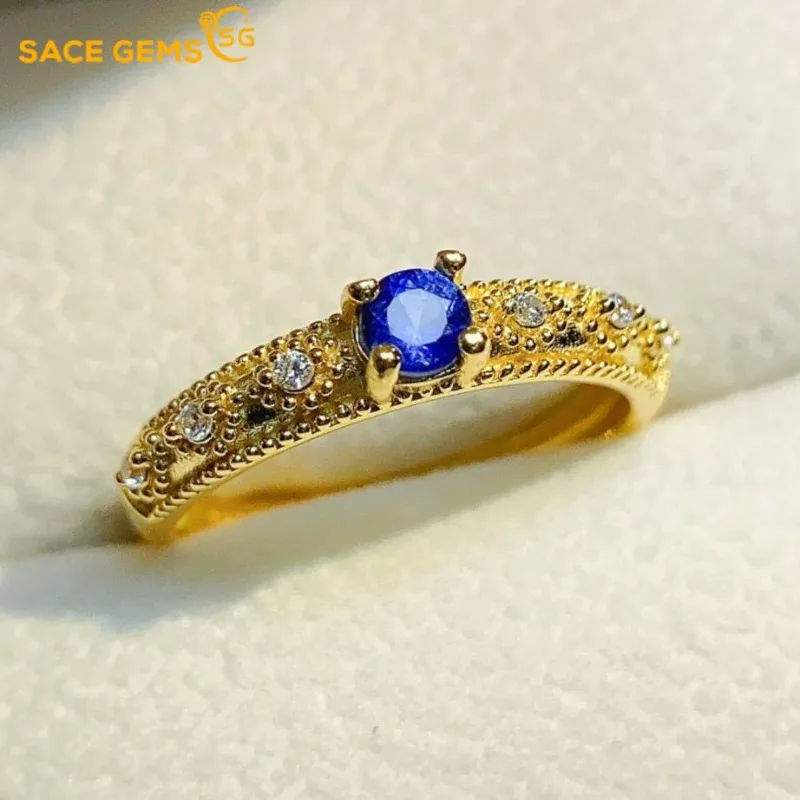 

SACE GEMS Fashion 925 Sterling Silver 3.5mm Natual Sapphire Luxury Rings for Women Created Wedding Engagement Party Fine Jewelry