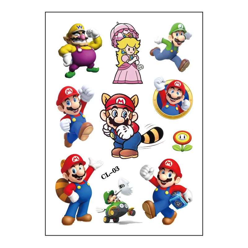 1Pcs Cute Super Mario Temporary Tattoo Stickers Funny  Decorations Toys Birthday Waterproof Tattoo For Children Gifts