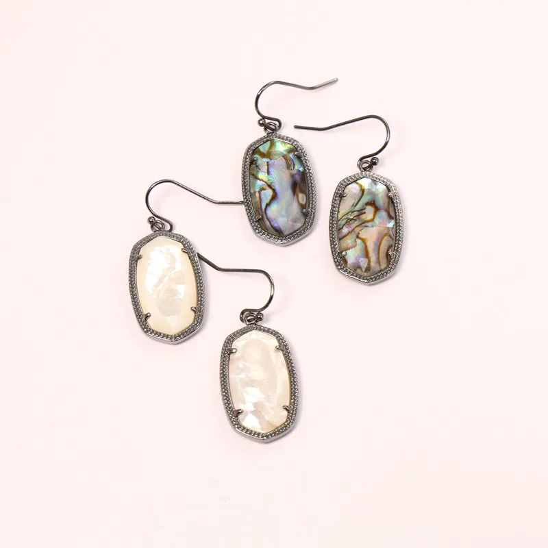 American fashion temperament abalone shell gun black bezel earrings gunmetal white shell earrings hand set jewelry