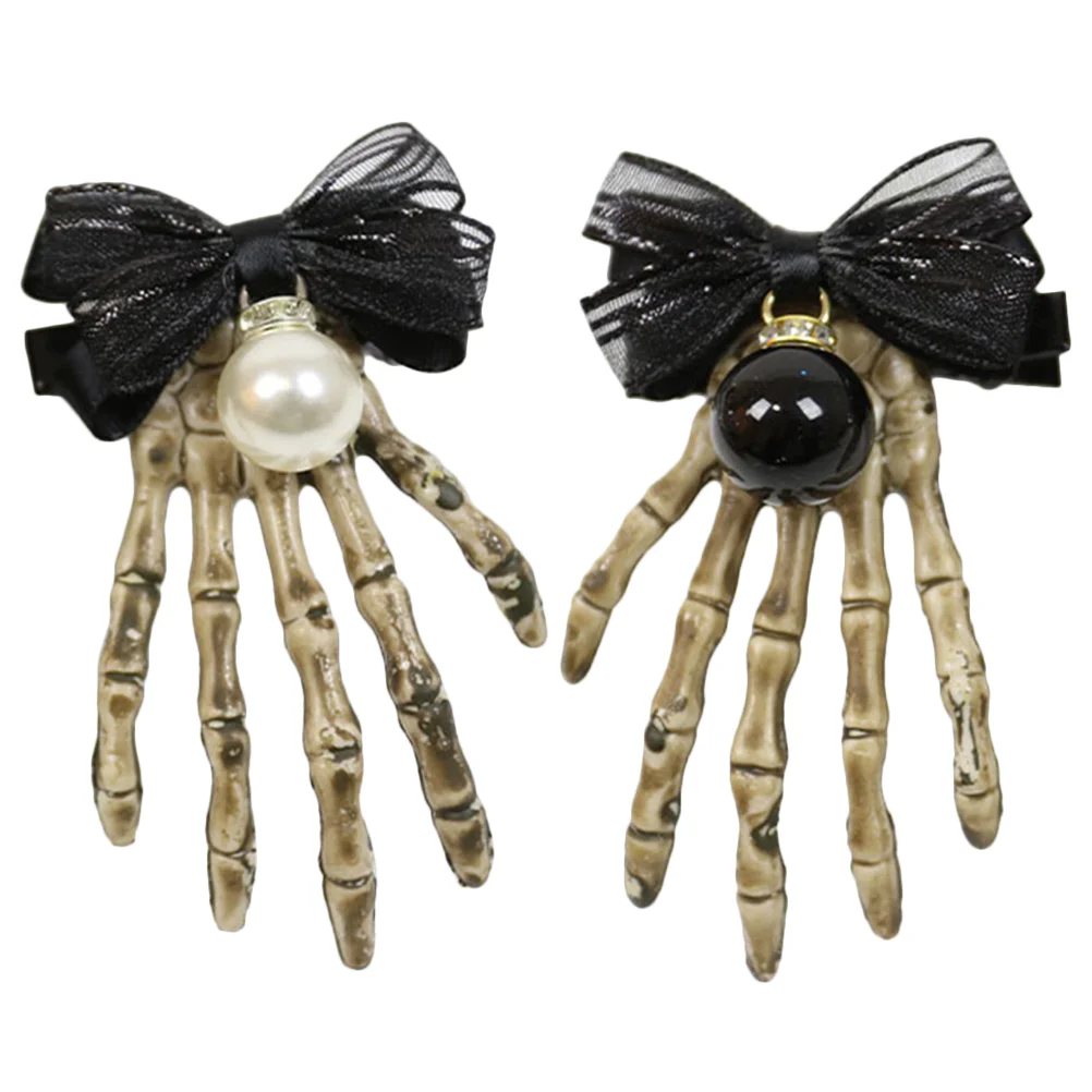 2 PCS Hand Bone Hair Clip Hairpin Halloween Party Supplies Retro Clips for Creative Hairpins