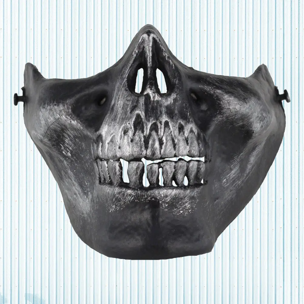 

Маска-полулицо в виде черепа, портативная, для защиты на открытом воздухе, для охоты, маскарада, стрельбы, серебристо-серая, регулируемая