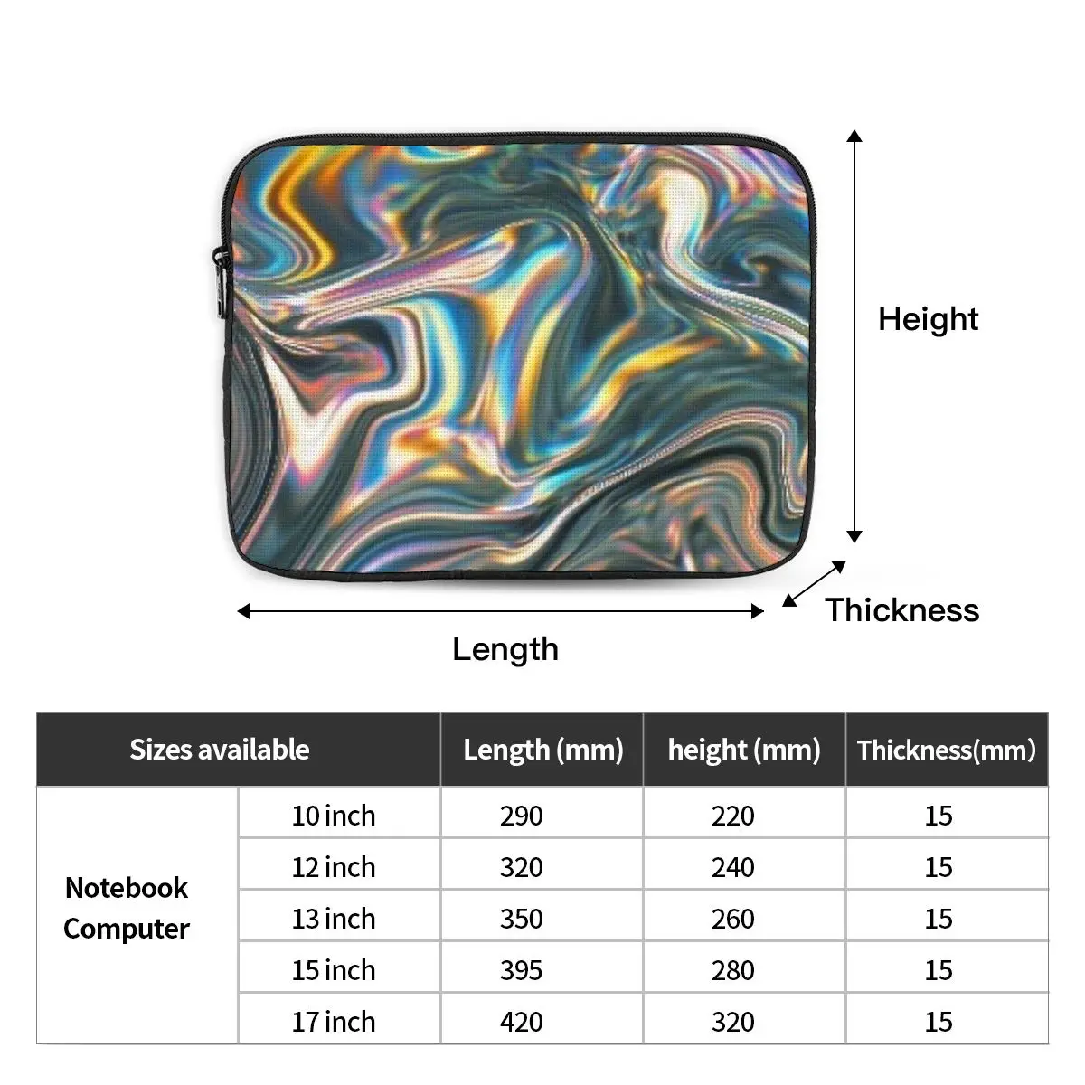 Holographic Metallic Rainbow  Case Pouch 10 12 13 15 17 Inch Notebook Sleeve Cover Bag Tablet Shockproof Case Bag