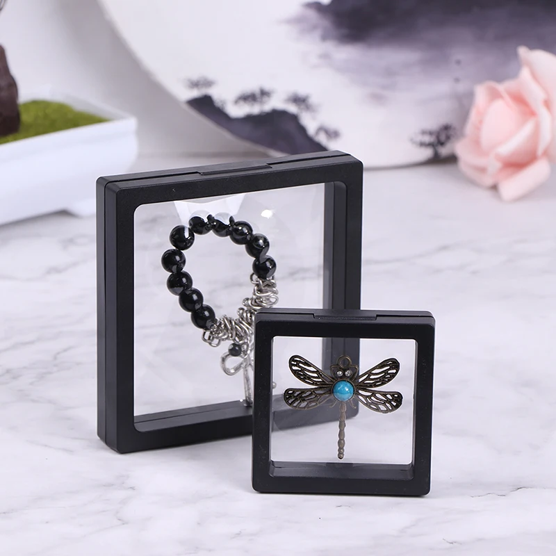 New 3D Floating Coin Display Frame Stand Creative Simple Dust-prooft Transparent PE Film Jewelry Ring Gemstone Medal Storage Box