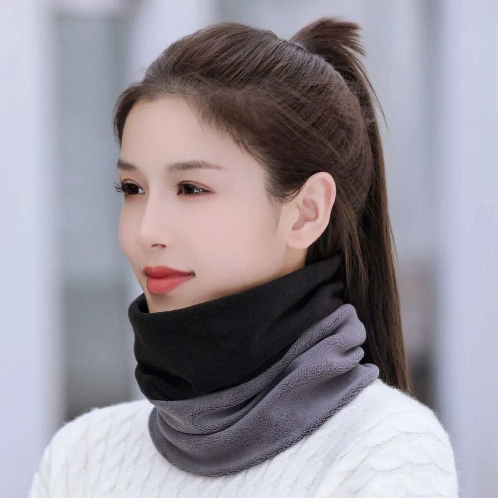 New Thickened Warm Scarves Plush Solid Color Neck Gaiter Cold-proof Collar Outdoor Sports
