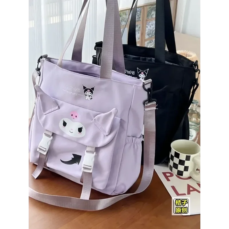 Sanrio Cartoon Cute Kuromi Shoulder Crossbody Tote Bag High School and College Student Canvas Bag for Class TuitionBag waterprof